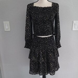 Tween Diva Girl's Elegant Black Starry Skater Skirt & Shirt Long Sleeve Size 16